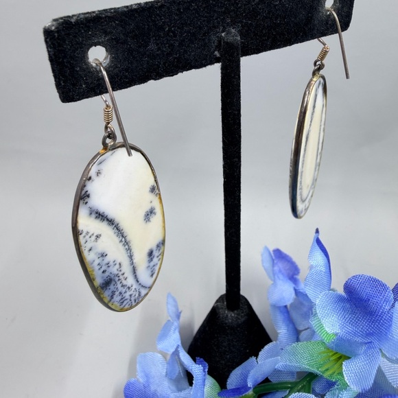 Dendritic Opal Vintage 925 Sterling Silver Drop Earrings - Picture 6 of 7